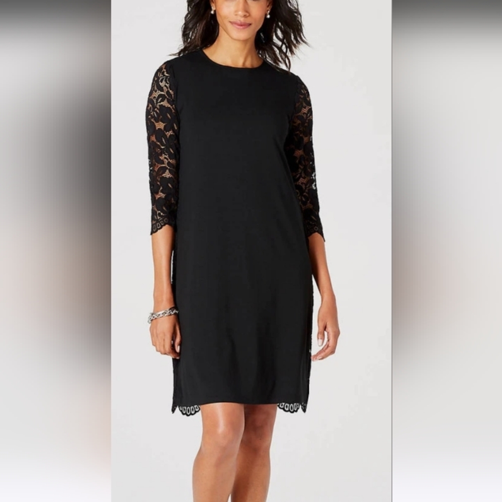 J. Jill Black floral Lace Dress with 3/4 Lace Sleeves, 2x